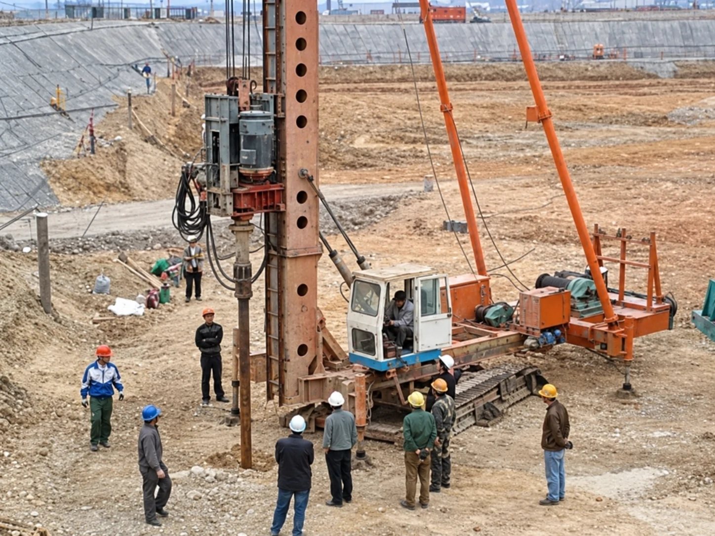 Piling rig and engineering team at a construction site